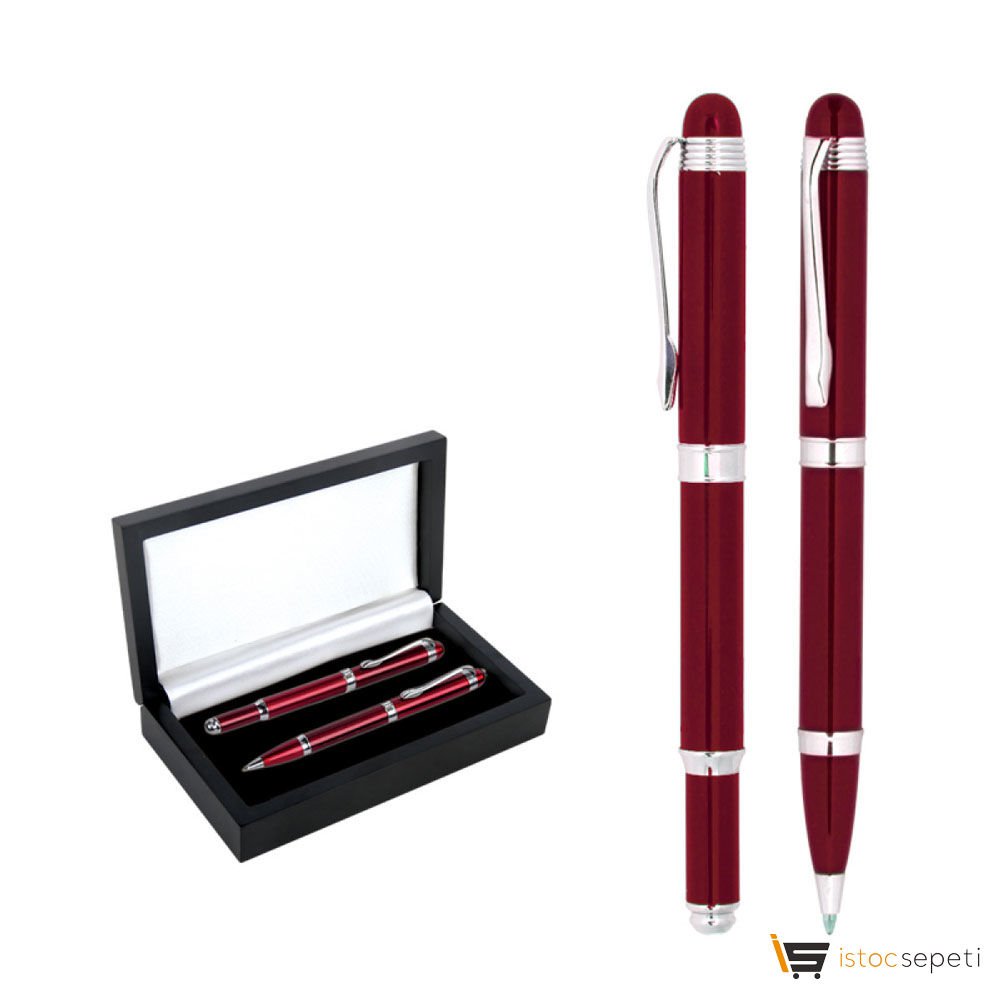 Kırmızı Metal Roller & Tükenmez Kalem Seti Promosyon