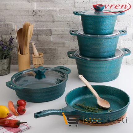 9 Parça Green Dalgalı Döküm Tencere Seti