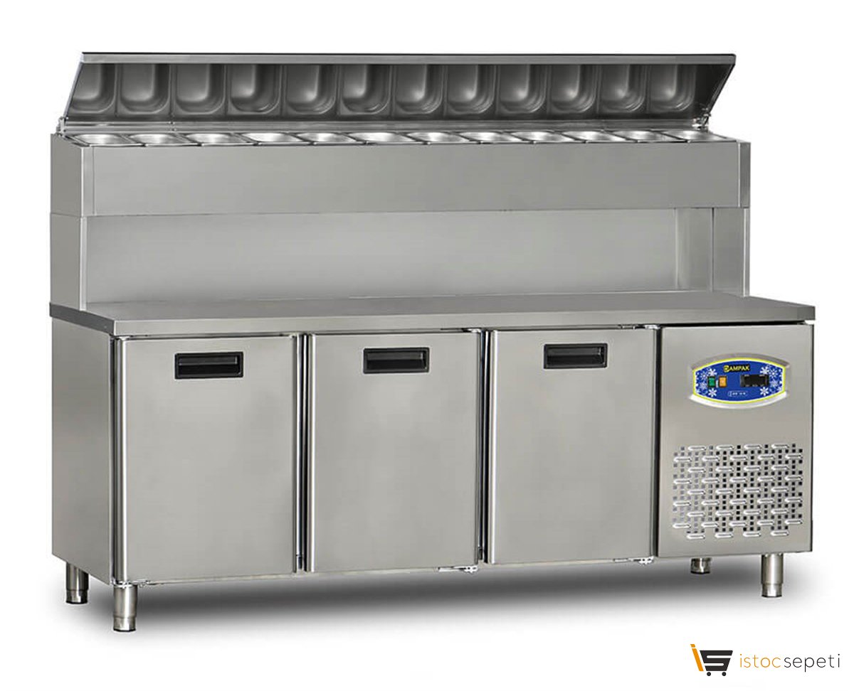 3 Kapılı Tezgah Altı Yüksek Pizza Hazırlık Buzdolabı