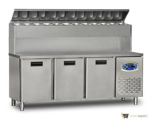 3 Kapılı Tezgah Altı Yüksek Pizza Hazırlık Buzdolabı