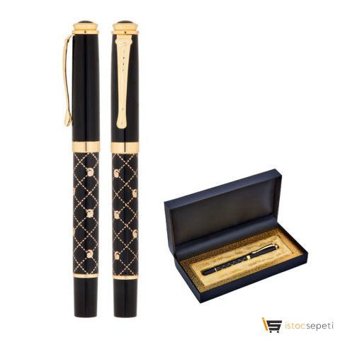 Siyah-Gold Metal Roller Kalem Seti Promosyon