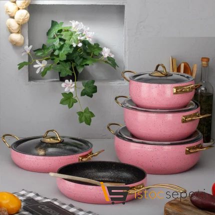 9 Parça Pink Güveç Tencere Seti