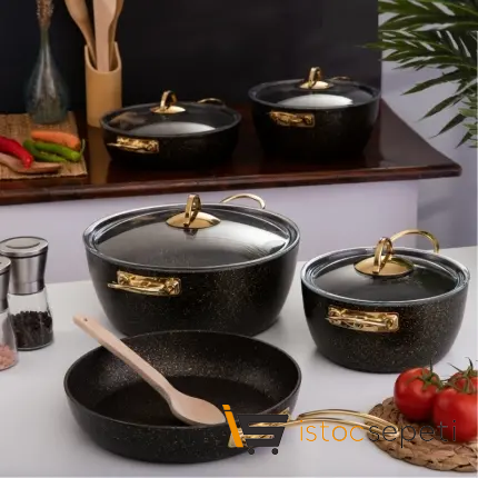 9 Parça Gold Stone Ezme Seri Tencere Seti