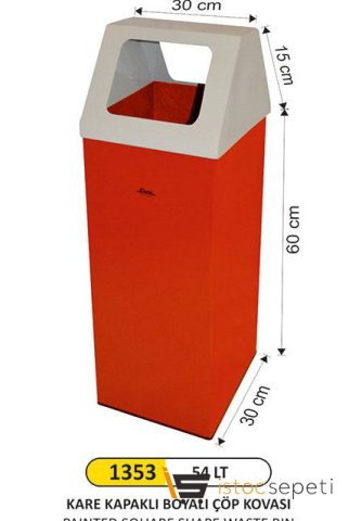 Arı Metal 1353 54 Lt Kare Kapaklı Boyalı Çöp Kovası 30X30X60+15 Cm