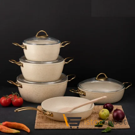 9 Parça Cream Ezme Seri Tencere Seti