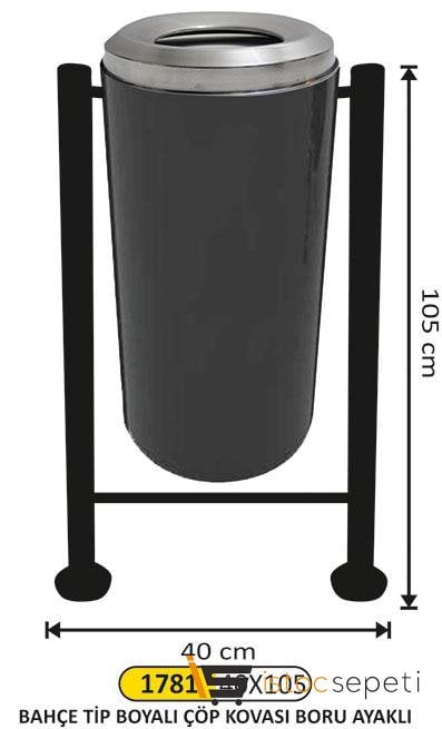 Arı Metal 1781 40X105 Bahçe Tip Boyalı Çöp Kovası Boru Ayaklı