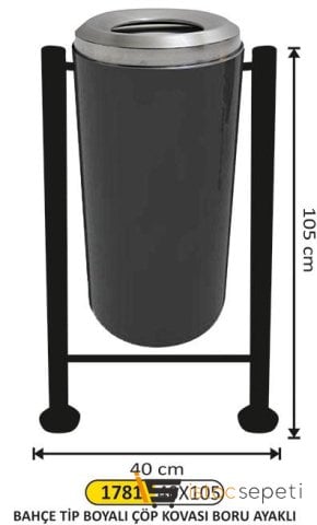 Arı Metal 1781 40X105 Bahçe Tip Boyalı Çöp Kovası Boru Ayaklı