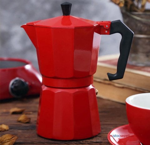 Moka Pot Kırmızı 6 Cup 300 ml 6 Kişilik Macho Espresso Kahve Isıtıcı