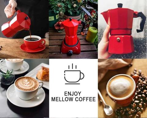 Moka Pot Kırmızı 6 Cup 300 ml 6 Kişilik Macho Espresso Kahve Isıtıcı