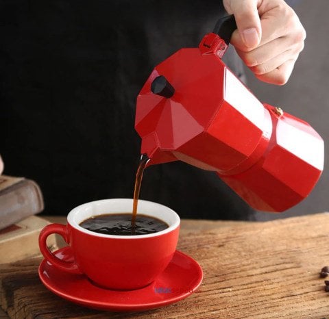 Moka Pot Kırmızı 6 Cup 300 ml 6 Kişilik Macho Espresso Kahve Isıtıcı
