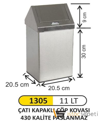 Arı Metal 1305 Sallanır Çatı Kapak Paslanmaz Çöp Kovası 11 lt