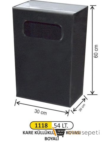 Arı Metal 1118 Kare Küllüklü Çöp Kovası Boyalı 54 Litre Siyah