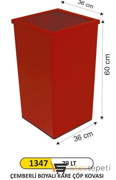 Arı Metal 1347 79 Lt Çemberli Boyalı Kare Çöp Kovası