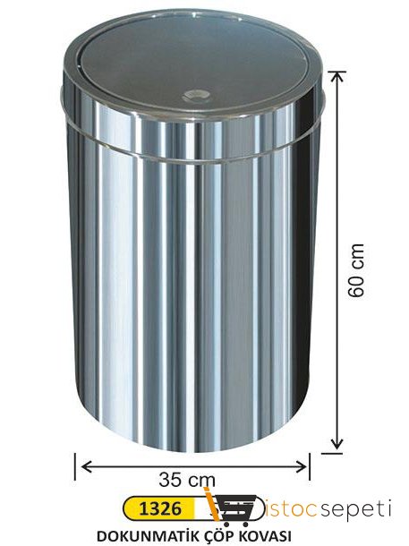 Arı Metal 1325 Dokunmatik Çöp Kovası Paslanmaz 34 Litre İtme Kapak 27*60 Cm