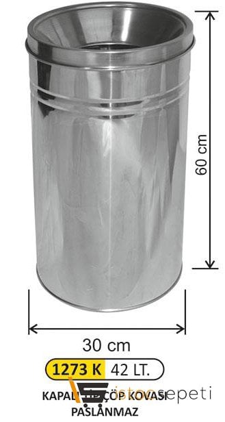 Arı Metal 1273 K Kapalı Tip Paslanmaz Çöp Kovası 42 Lt 30X60 Cm