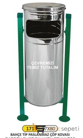 Arı Metal 1713 Bahçe Tip Çöp Kovası Profil Ayaklı Paslanmaz