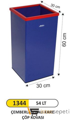 Arı Metal 1344 Çemberli Kare Çöp Kovası Boyalı 54 Litre