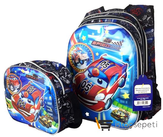 Relaxion Cars Işıklı Şimşek Macqueen Kabartmalı Çanta + Beslenme Çantası