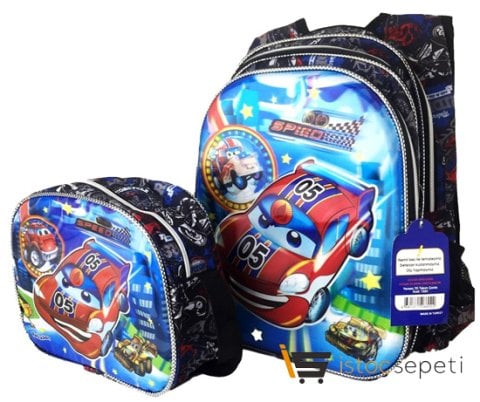 Relaxion Cars Işıklı Şimşek Macqueen Kabartmalı Çanta + Beslenme Çantası