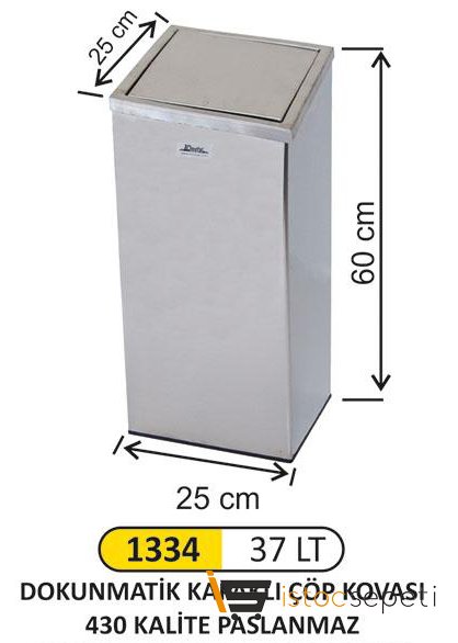Arı Metal 1334 Dokunmatik Paslanmaz Çöp Kovası İtme Kapak 25X25X60 Cm