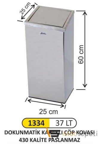 Arı Metal 1334 Dokunmatik Paslanmaz Çöp Kovası İtme Kapak 25X25X60 Cm