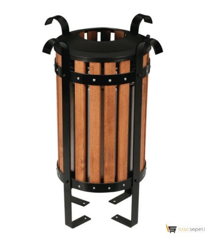 Nurulex Ahşap Desenli Lamalı Bahçe Tipi Çöp Kovası