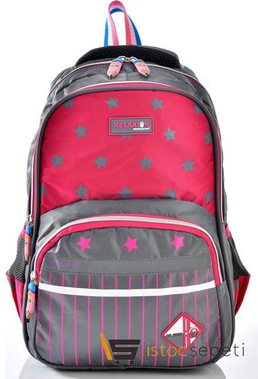 Relaxion 1320 Okul Sırt Çantası Beslenmeli Takım Gri Pembe