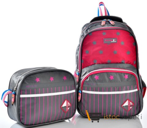 Relaxion 1320 Okul Sırt Çantası Beslenmeli Takım Gri Pembe