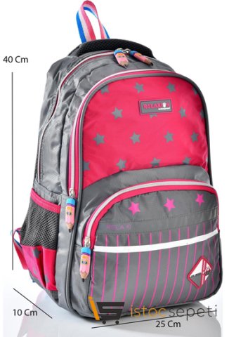 Relaxion 1320 Okul Sırt Çantası Beslenmeli Takım Gri Pembe