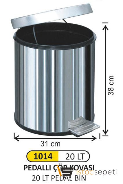 Arı Metal 1014 Paslanmaz Pedallı Çöp Kovası 20 lt
