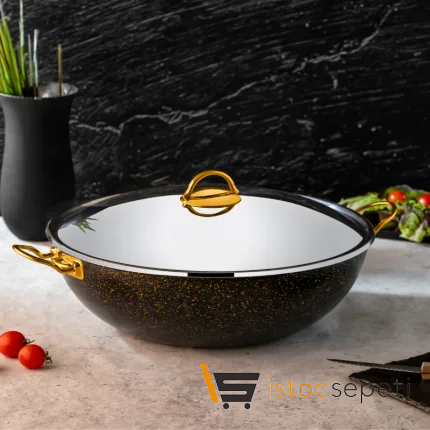 38 Cm Paslanmaz Kapaklı Wok Tencere 4.5 Lt