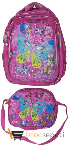 Relaxion 3 Gözlü Simli Kelebekli Ilkokul Beslenme Çantalı Takım