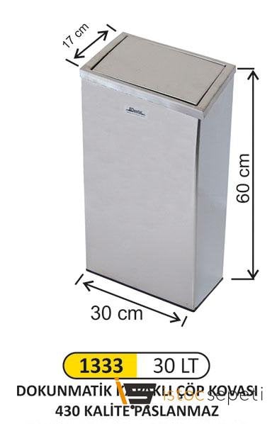 Arı Metal 1333 Dikdörtgen Kapaklı Çöp Kovası 30 lt