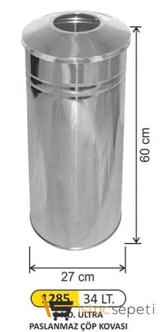 Arı Metal 1285 Ulra Çöp Kovası Paslanmaz 34 Litre 27X60 Cm