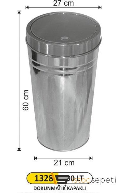 Arı Metal 1328 Dokunmatik Kapaklı Konik Çöp Kovası 30 Litre İtme Kapak