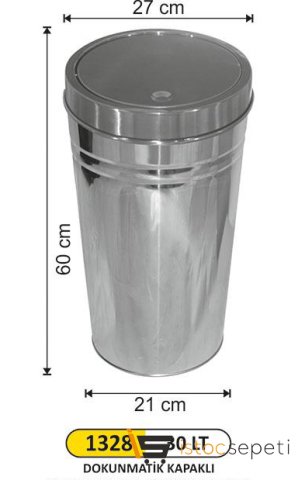 Arı Metal 1328 Dokunmatik Kapaklı Konik Çöp Kovası 30 Litre İtme Kapak