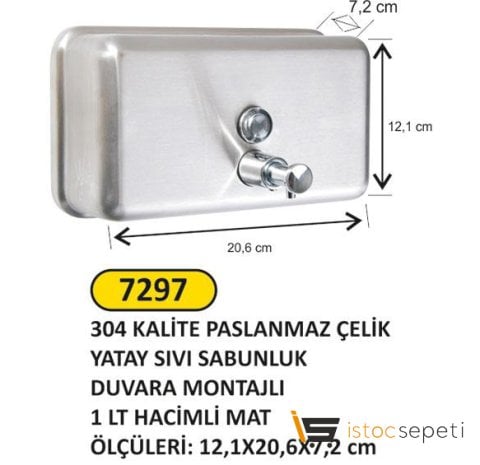Arı Metal 7297 Mat Sıvı Sabun Dispenseri Yatay Paslanmaz Çelik