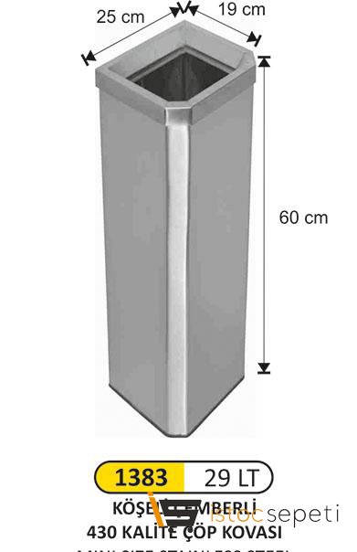 Arı Metal 1383 29 Lt Dikdörtgen Paslanmaz Çemberli 430 Kalite Çöp Kovası