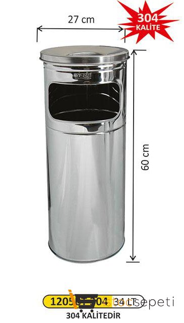 Arı Metal 1205 Bt 34 Lt Paslanmaz Çöp Kovası