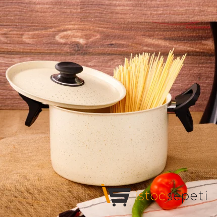Cream Süzgeç Kapaklı Spagetti Makarna Tenceresi 22 Cm