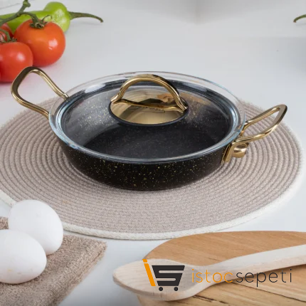 3 Parça Gold Stone Kapaklı Sahan Set (18-20-22 cm Set)