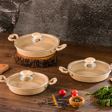 6 Parça Cream Kapaklı Döküm Sahan Seti