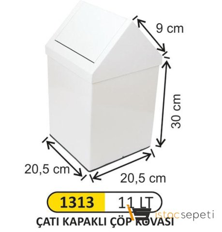 Arı Metal 1313 Çatı Kapaklı Boyalı Çöp Kovası 11 Litre