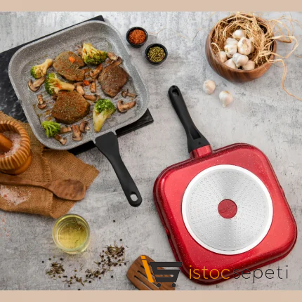 28 Cm İndüksiyon Tabanlı Kare Grill Tava (Krem)