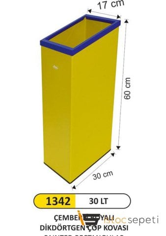 Arı Metal 1342 Dikdörtgen Çemberli Çöp Kovası Boyalı 30 Litre