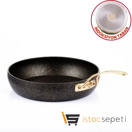 26 Cm Gold Stone İndüksiyon Tabanlı Güveç Tava (Gold Çelik Kulp)