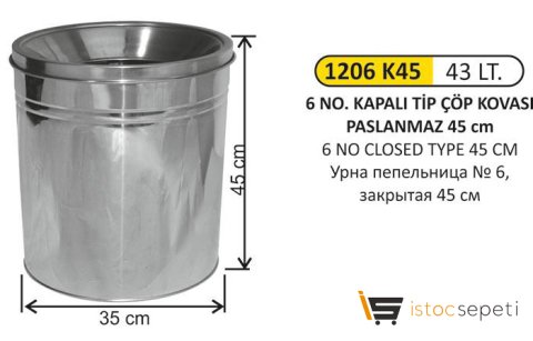 Arı Metal 1206 K 45 Kapalı Tip Çöp Kovası Paslanmaz 43 Litre