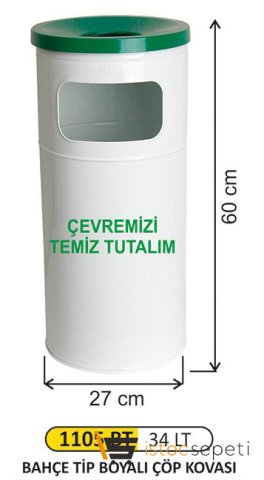 Arı Metal 1105 Bt Bahçe Tip Boyalı Çöp Kovası Beyaz