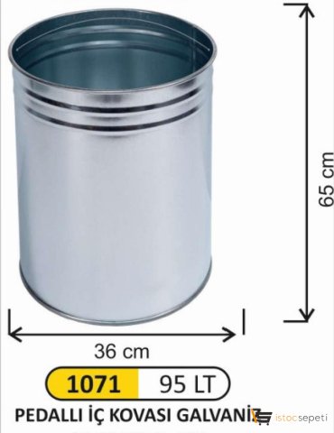 Arı Metal 1071 Pedallı Çöp Kovası 95 Litre İç Kovası 41X73