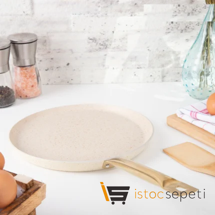 26 Cm Cream Kısa Kenarlı Krep Tava (Boru Kulp)
